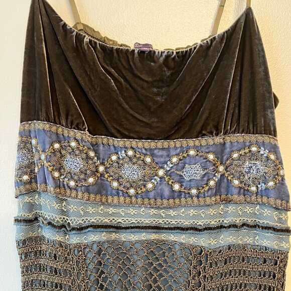 Hale Bob Emerald Green Lace Crochet 90s Vintage Velour Dress Embroidered Sz Med - Picture 5 of 9